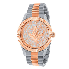 Bi-color Masonic Iced Out Metal Watch - Bricks Masons