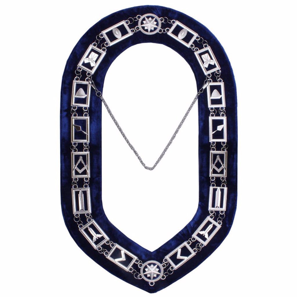 Blue Lodge Working Tools - Chain Collar - Gold/Silver on Blue + Free Case - Bricks Masons