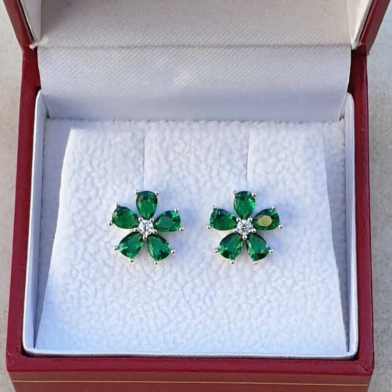 Masonic Earring – Forget Me Not 925K Silver With Green Stones - Bricks Masons