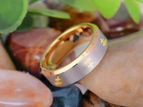 Knights Templar Commandery  Ring - Gold Beveled Tungsten - Bricks Masons