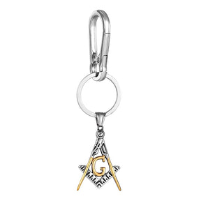 Master Mason Blue Lodge Keychain - Golden Stainless Steel Square & Compass G - Bricks Masons