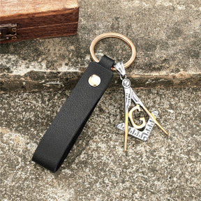 Master Mason Blue Lodge Keychain - Golden Stainless Steel Square & Compass G - Bricks Masons