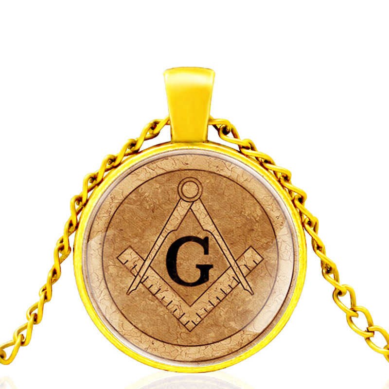 Master Mason Blue Lodge Necklace - Square and Compass G Glass Dome - Bricks Masons
