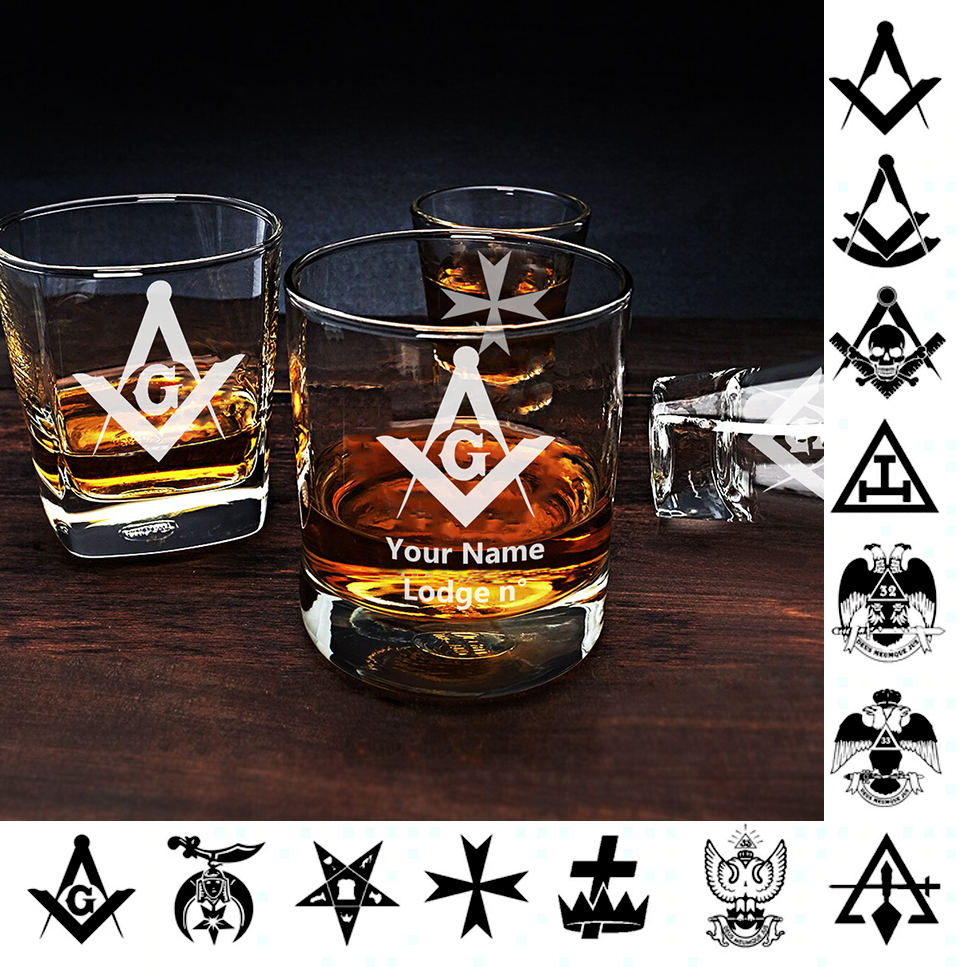 Personalized Masonic Whiskey Glasses - [Multiple Variants] - Bricks Masons