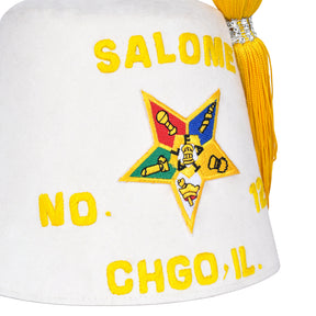 OES Fez Hat - White Machine Embroidered - Bricks Masons