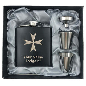 Order Of Malta Commandery Flask - 2 Shot Glasses & Funnel - Bricks Masons