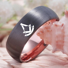 Past Master Blue Lodge Ring - Gunmetal With Rose Gold Tungsten - Bricks Masons