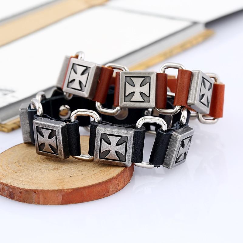 Knights Templar Commandery Bracelet - Cross Leather (Black/Brown) - Bricks Masons