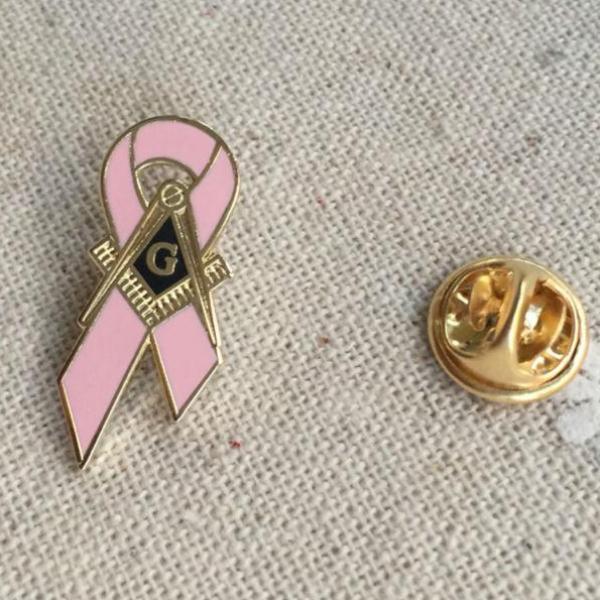 Awareness of Breast Cancer Square and Compass G Ribbon Masonic Pin - Bricks Masons