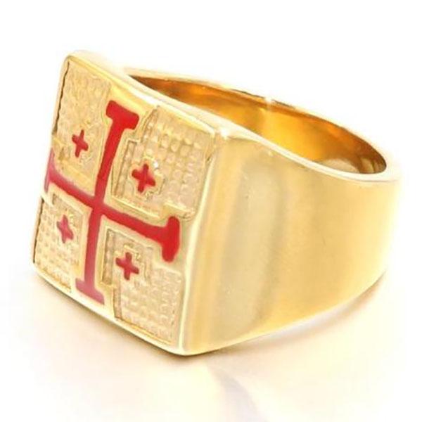 Knights Templar Jerusalem Cross Golden Ring - Bricks Masons