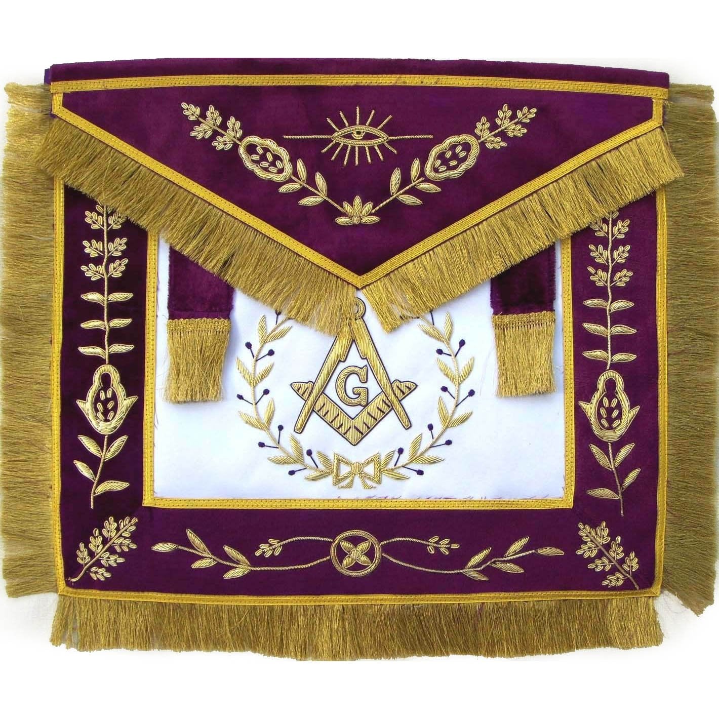 Master Mason Blue Lodge Apron - White Satin & Purple - Bricks Masons