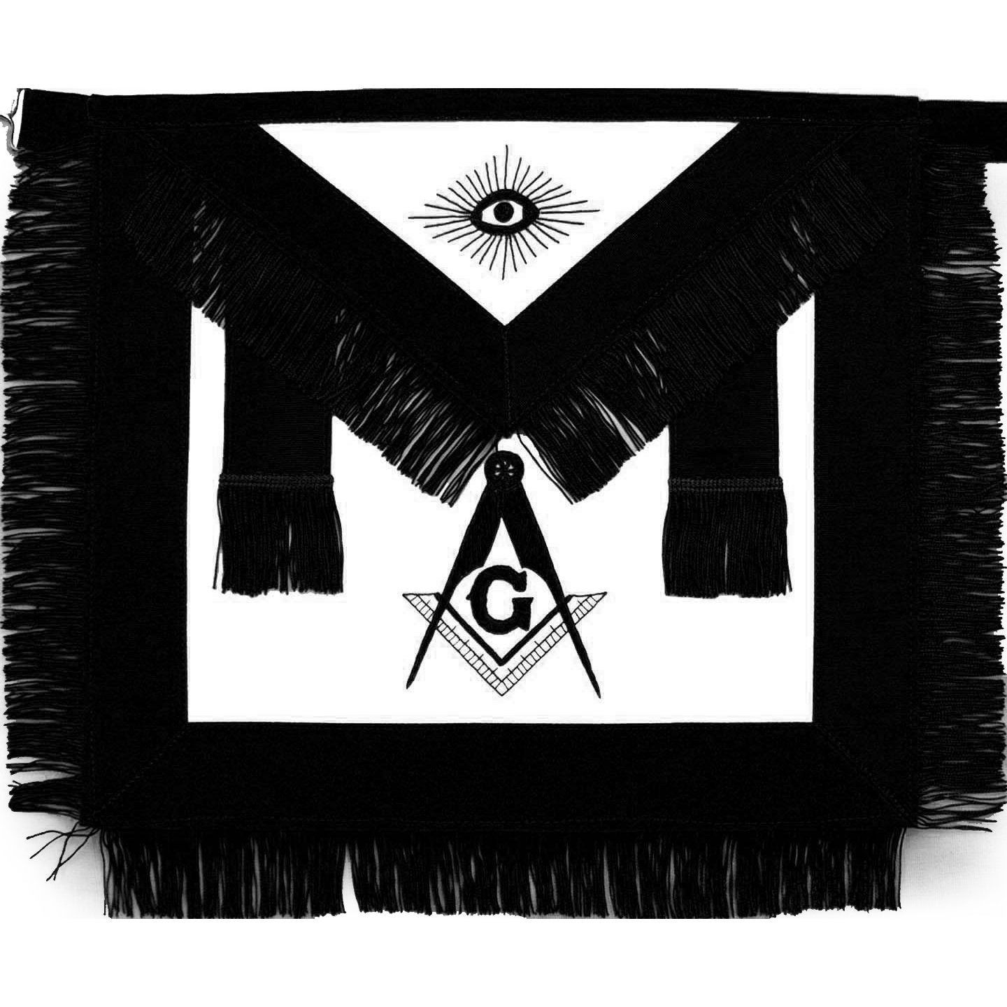 Master Mason Blue Lodge Funeral Apron - Square & Compass G with Fringe - Bricks Masons