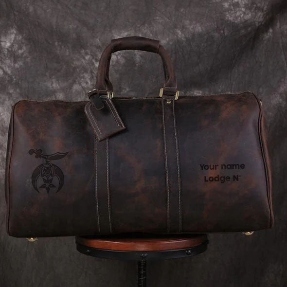 Shriners Travel Bag - Genuine Vintage Leather - Bricks Masons